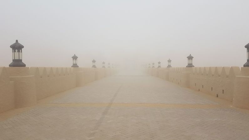 Desert fog: The sun doesn't always beat down on the Qasr Al Sarab. In winter, mornings can be foggy, adding an eerie atmosphere to the silent desert. It doesn't stick around long. The sun soon burns off the cloud. 